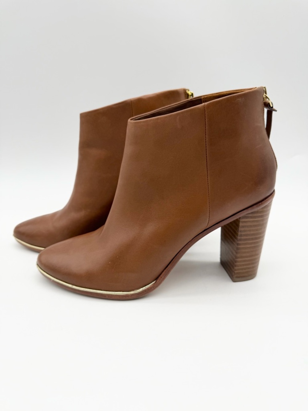 Ted Baker Lorca Ankle Boots Booties Leather Zip Back Stacked Heal Brown Sz 40.5